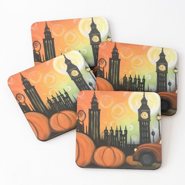 Item preview, Whimsical Halloween Streets with Big Ben Clock Tower Giant Pumpkins and Autumnal Charm designed and sold by OlfactoART Studio.