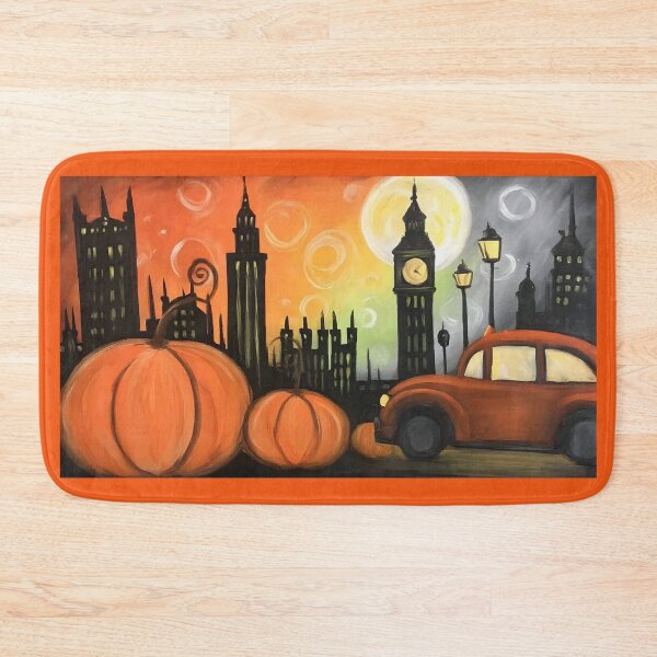 Item preview, Whimsical Halloween Streets with Big Ben Clock Tower Giant Pumpkins and Autumnal Charm designed and sold by OlfactoART Studio.