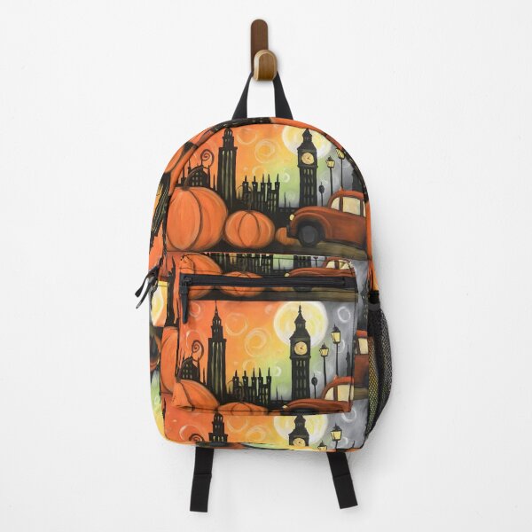Item preview, Whimsical Halloween Streets with Big Ben Clock Tower Giant Pumpkins and Autumnal Charm designed and sold by OlfactoART Studio.