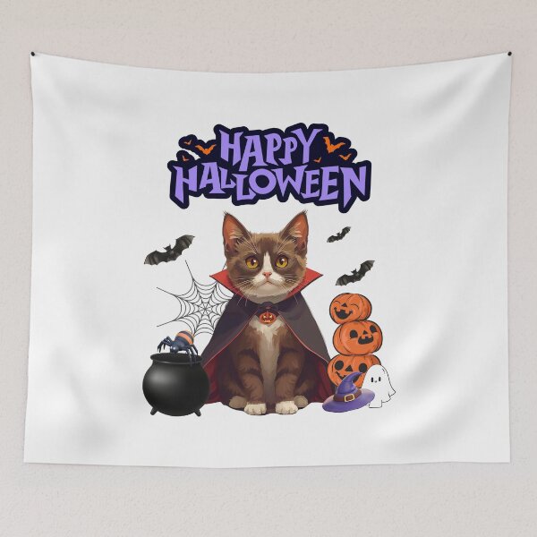 Item preview, Adorable Ragamuffin Cat Dracula Halloween Design – Cute Spooky Art for Cat Lovers designed and sold by Fredster1966.