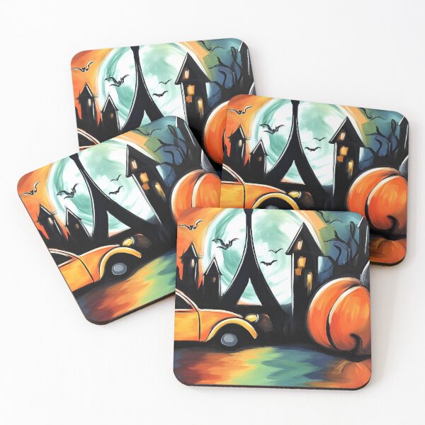 Item preview, Explore Moonlit Paris with Glowing Pumpkins Bats and a Charming Vintage Car designed and sold by OlfactoART Studio.