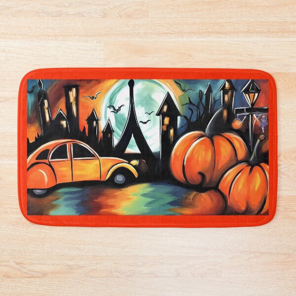 Item preview, Explore Moonlit Paris with Glowing Pumpkins Bats and a Charming Vintage Car designed and sold by OlfactoART Studio.