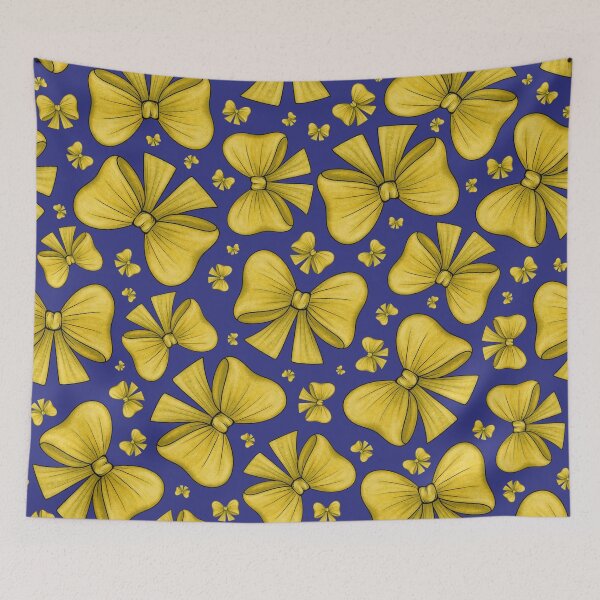 Item preview, Pattern of yellow bows on a dark purple background designed and sold by Cherevan.