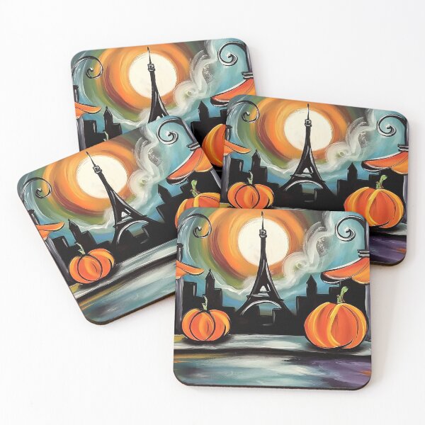 Item preview, Celebrate Halloween on a Parisian Street with Vibrant Pumpkins and Moonlit Charm designed and sold by OlfactoART Studio.
