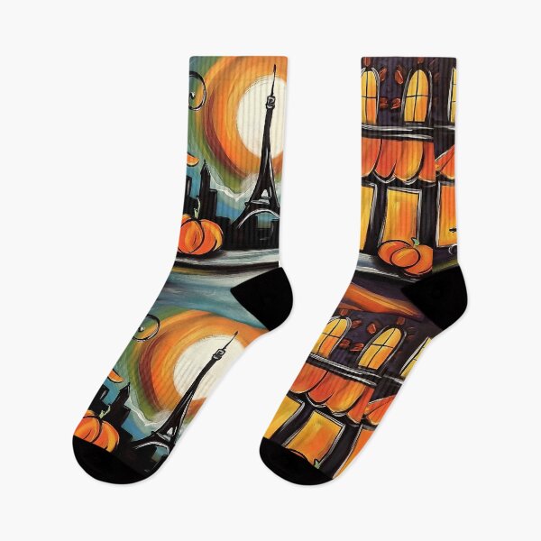 Item preview, Celebrate Halloween on a Parisian Street with Vibrant Pumpkins and Moonlit Charm designed and sold by OlfactoART Studio.