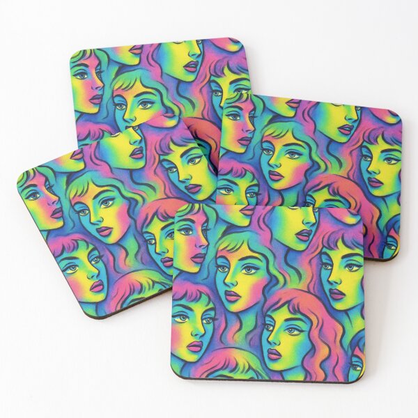 Item preview, Psychedelic Neon Goddess Faces Pattern designed and sold by weirdfishes123.