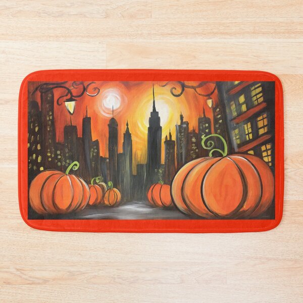 Item preview, Explore a Sunset Halloween NYC Skyline with Giant Pumpkins and Vibrant Skyscrapers designed and sold by OlfactoART Studio.