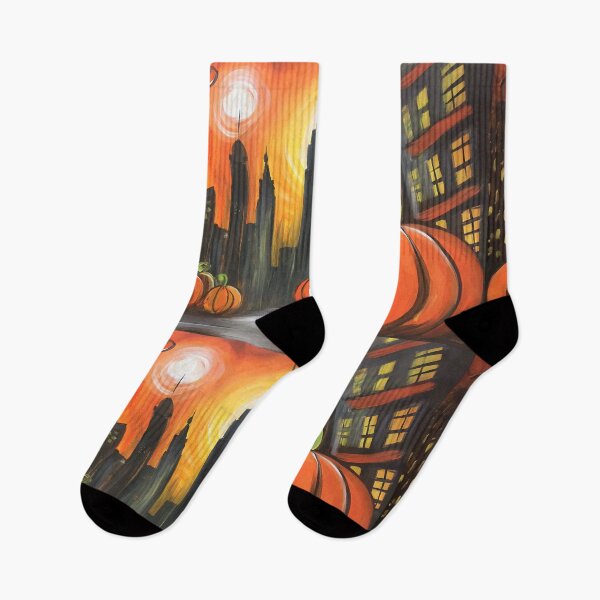 Item preview, Explore a Sunset Halloween NYC Skyline with Giant Pumpkins and Vibrant Skyscrapers designed and sold by OlfactoART Studio.