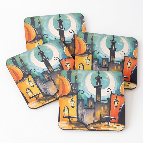 Item preview, Wander Through a Surreal Halloween Arabian Town with Crescent Moon Giant Pumpkins and Glowing Streetlamps designed and sold by OlfactoART Studio.