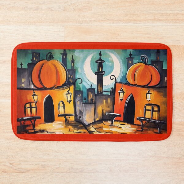 Item preview, Wander Through a Surreal Halloween Arabian Town with Crescent Moon Giant Pumpkins and Glowing Streetlamps designed and sold by OlfactoART Studio.