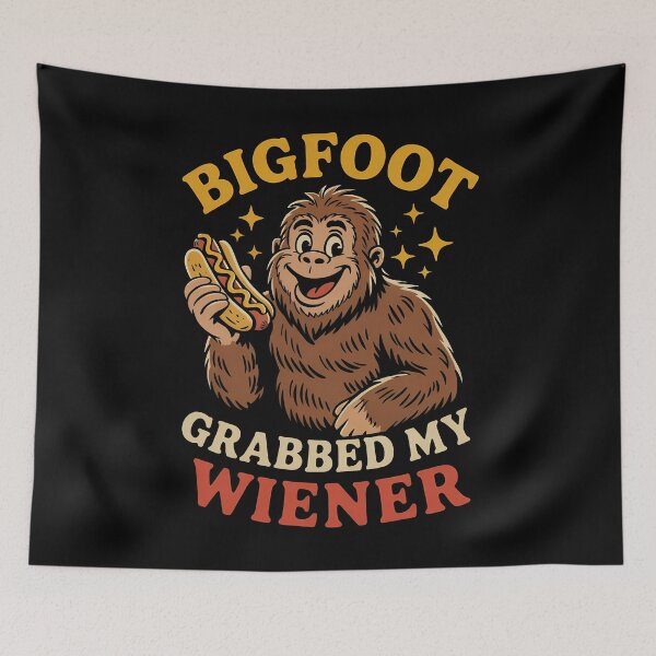 Item preview, Funny Bigfoot Grabbed My Wiener Hot Dog Meme designed and sold by Eh Plus Designs.