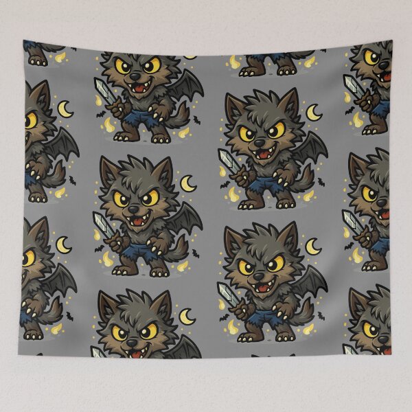 Item preview, Chibi Werewolf with Sword – Halloween Monster designed and sold by Ahau Designs.