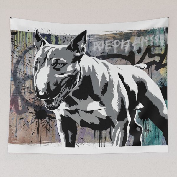 Item preview, Grunge Bull Terrier Wall Art – Edgy Graffiti Dog Canvas Print designed and sold by jazzyfunky.