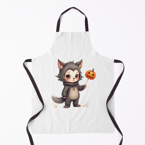 Item preview, Cute child dressed in a wolf costume holding a Halloween pumpkin in a playful autumn setting designed and sold by SpaceartLilu.