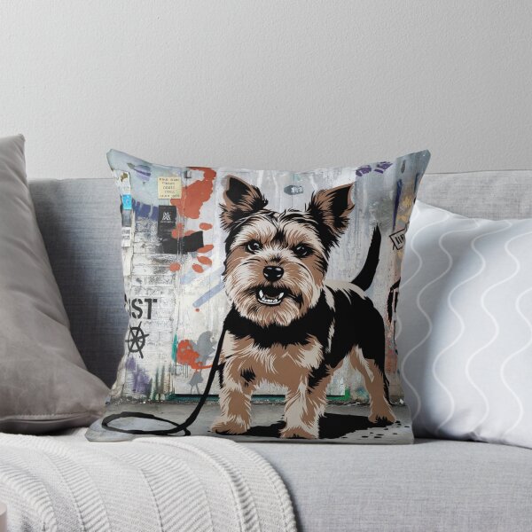 Item preview, Monochrome Yorkie Wall Art – Urban Graffiti Dog Canvas designed and sold by jazzyfunky.