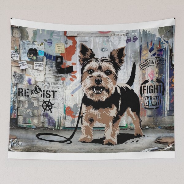 Item preview, Monochrome Yorkie Wall Art – Urban Graffiti Dog Canvas designed and sold by jazzyfunky.