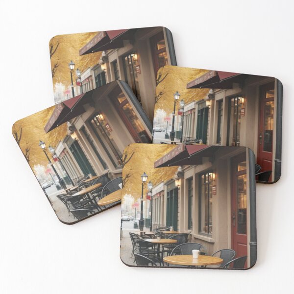 Item preview, Golden Hour Café – Autumn Street Scene with Cozy Charm designed and sold by Jade Ado.