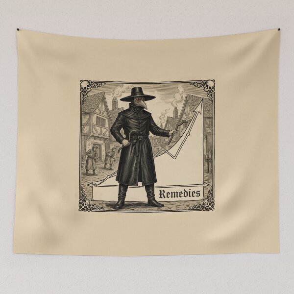 Item preview, Plague Doctor’s Remedies — Medieval Woodcut with Rising Chart designed and sold by VoidBloom Studio.