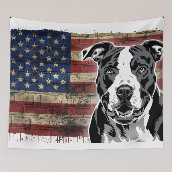 Item preview, Patriotic American Flag Pitbull Wall Art – Bold Dog Canvas Print designed and sold by jazzyfunky.