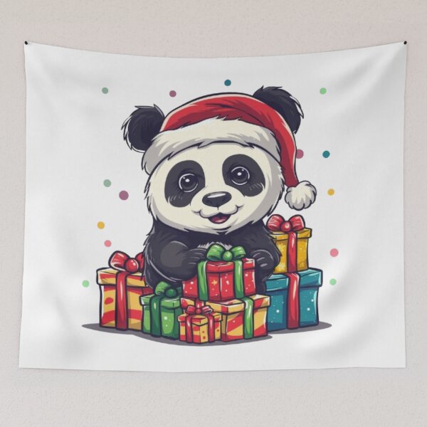 Item preview, Christmas Panda with Gifts – Cute Holiday Illustration designed and sold by AlexLineArt.