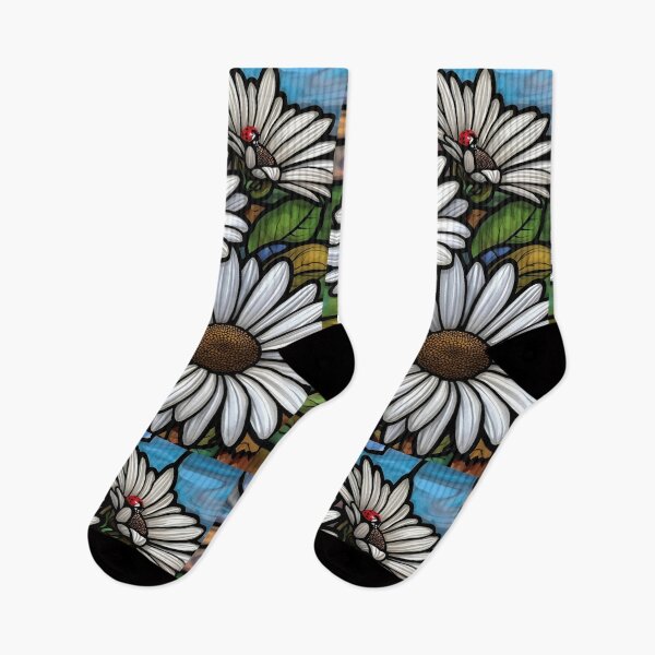 Artikelvorschau, Gänseblümchen-Blumen aus Buntglas mit Marienkäfern entworfen und verkauft von Ciervo Primavera.