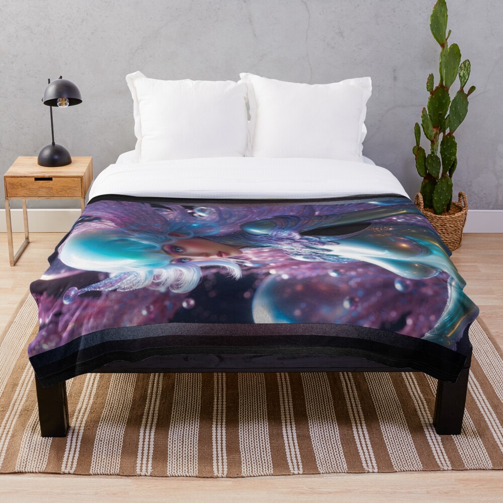 Glowing Realm Of The Bioluminescent World Of Laitheria AI Concept Art by Xzendor7 | Mesmerizing Otherworldly Portrait 3 Glowing Realm Of The Bioluminescent World Of Laitheria Mesmerizing AI Concept Art by Xzendor7 Decorative Art Print Throw Blanket