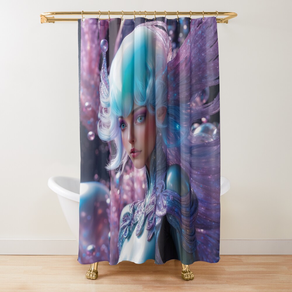 Glowing Realm Of The Bioluminescent World Of Laitheria AI Concept Art by Xzendor7 | Mesmerizing Otherworldly Portrait 2 Glowing Realm Of The Bioluminescent World Of Laitheria Mesmerizing AI Concept Art by Xzendor7 Decorative Art Print Shower Curtain