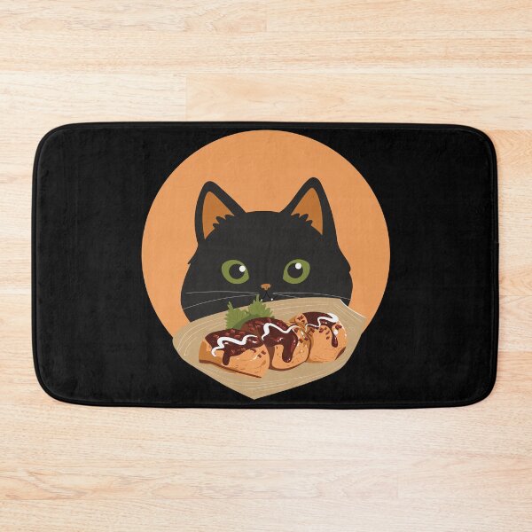 Item preview, Sneaky Black Cat with Takoyaki Plate – Cute Food Art designed and sold by EmeraldeaArt.