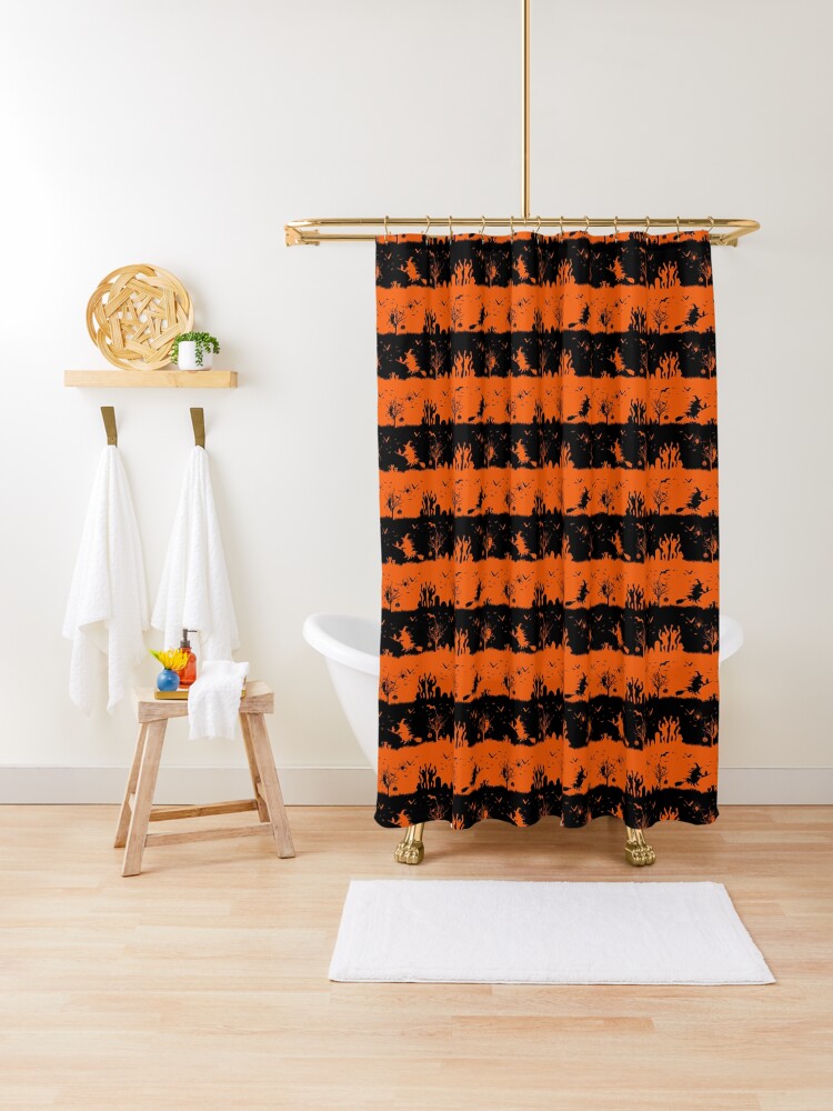 orange and black shower curtain