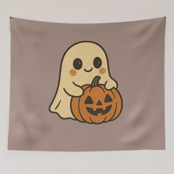 Item preview, Cute Kawaii Ghost with Pumpkin designed and sold by FreshVibe Prints.