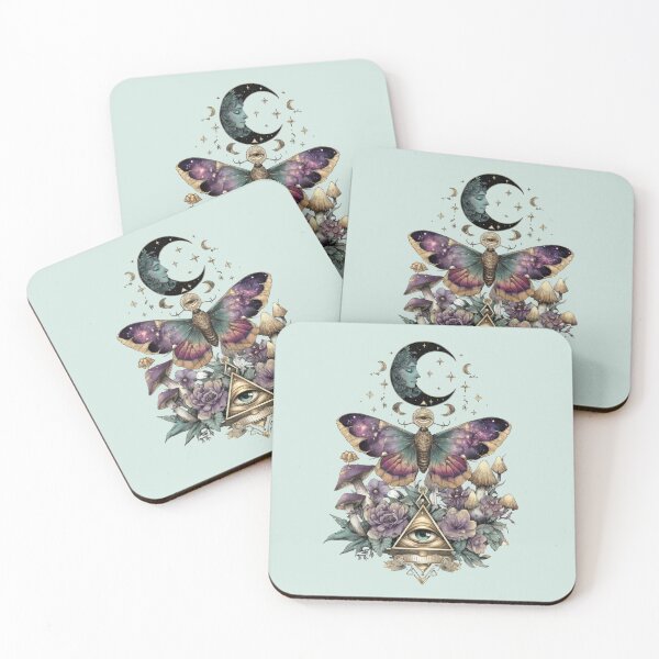 Item preview, Celestial and mystical pink, purple and gold lunar moth designed and sold by FatBirdie.