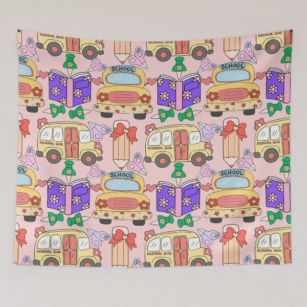 Item preview, Cute School Bus and Supplies Seamless Pattern designed and sold by digitaldemart.