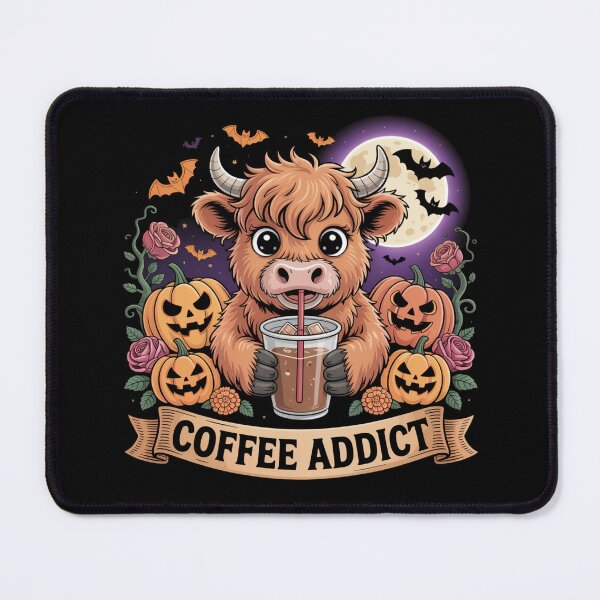 Item preview, Cute Highland Cow Coffee Addict Halloween, Kawaii Pumpkin, Bat Design, Classic T-Shirt designed and sold by podlook.