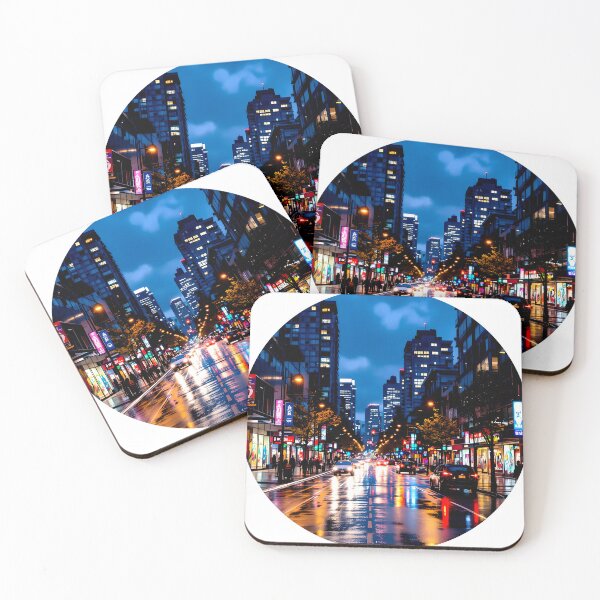 Item preview, dark rainy city night round design designed and sold by SmashingDeals.