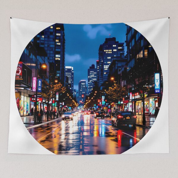 Item preview, dark rainy city night round design designed and sold by SmashingDeals.