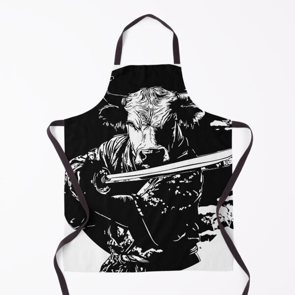 Aperçu de l'œuvre Guerrier taureau épéiste - Design samouraï noir et blanc créée et vendue par noolook.