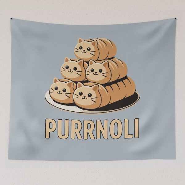 Item preview, Purrnoli Pastry Cats Funny Italian Food Pun Dessert Cat Design designed and sold by FreshVibe Prints.
