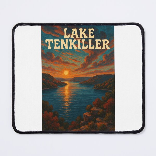 Item preview, Lake Tenkiller, Oklahoma – Fiery Sunset Over Mountainous Shoreline designed and sold by Places On Earth.