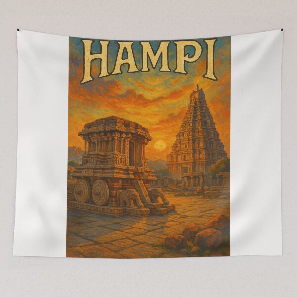 Item preview,  Hampi, Karnataka – Stone Chariot and Virupaksha Temple at Sunset designed and sold by Places On Earth.