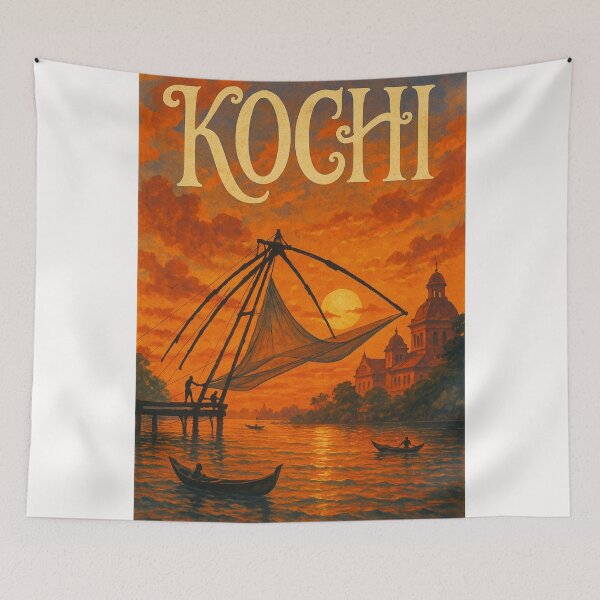 Item preview, Kochi, Kerala – Sunset Behind Chinese Fishing Nets and Backwaters designed and sold by Places On Earth.