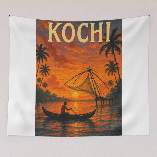 Item preview, Kochi, Kerala – Golden Waters and Chinese Fishing Nets at Dusk designed and sold by Places On Earth.