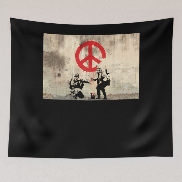 Item preview, Soldiers Painting Peace Symbol On Wall - Banksy Pacifistic Street Art Mural designed and sold by donnieivettebz.