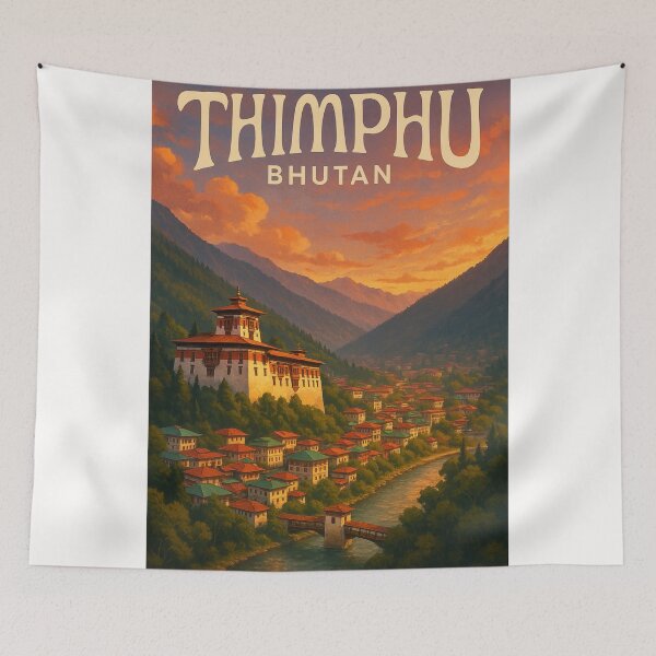 Item preview,  Thimphu, Bhutan – Sunset Over Tashichho Dzong and Himalayan Valley designed and sold by Places On Earth.