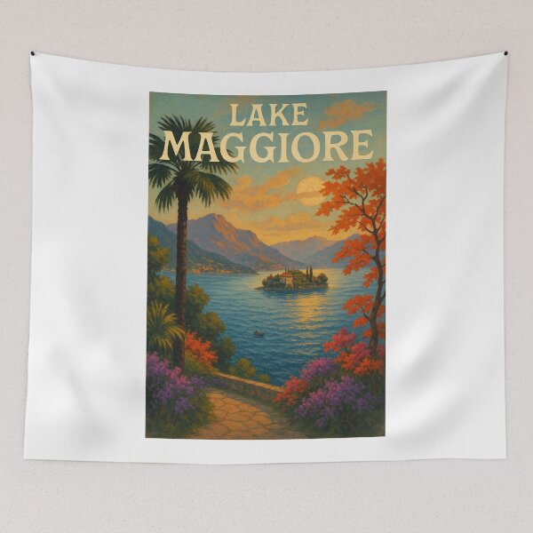 Item preview, Lake Maggiore, Italy – Sunset View with Isola Bella and Palm Framing designed and sold by Aryabek.