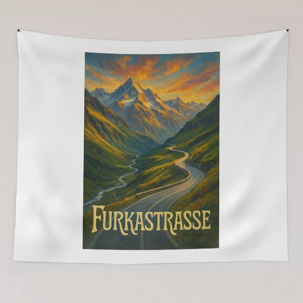 Item preview,  Furkastrasse, Switzerland – Sunset Over Alpine Pass and Winding Road designed and sold by Aryabek.