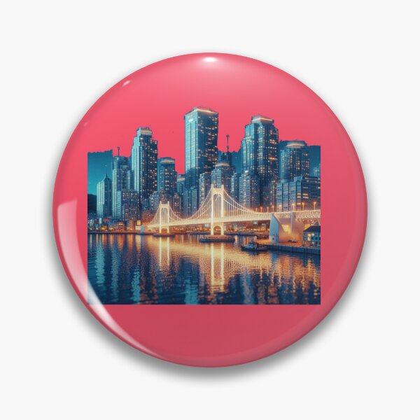 Item preview,   Busan Haeundae Skyline with North Harbor Bridge 3D Cute Sketch,   designed and sold by PaintMeWorld.