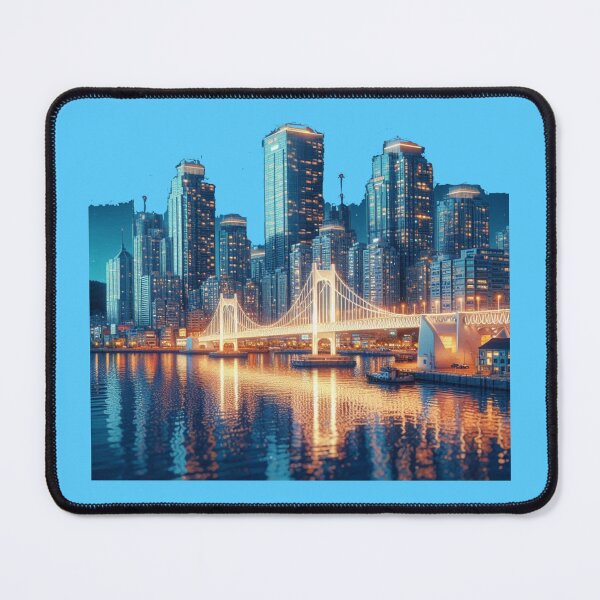 Item preview,   Busan Haeundae Skyline with North Harbor Bridge 3D Cute Sketch,   designed and sold by PaintMeWorld.