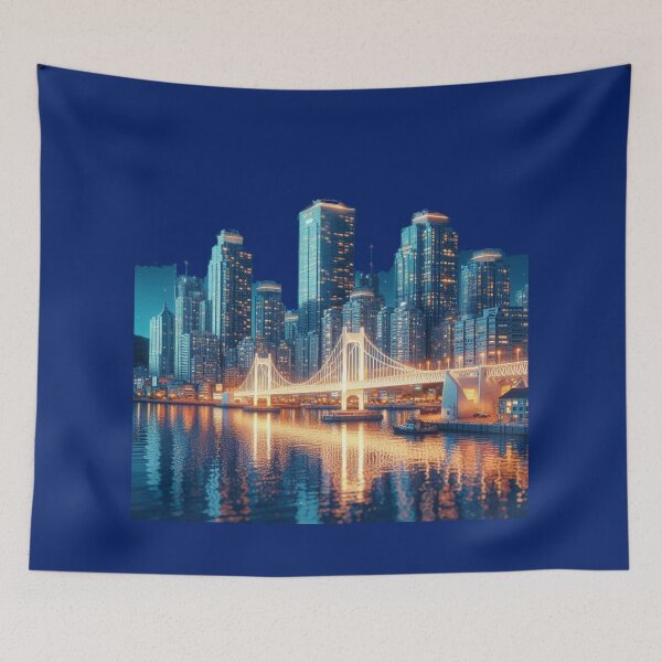 Item preview,   Busan Haeundae Skyline with North Harbor Bridge 3D Cute Sketch,   designed and sold by PaintMeWorld.