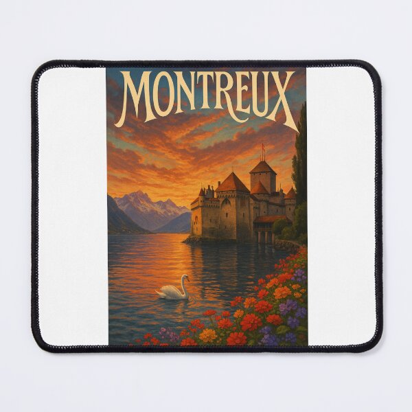 Item preview, Montreux, Switzerland – Chillon Castle and Swan on Lake Geneva designed and sold by Aryabek.