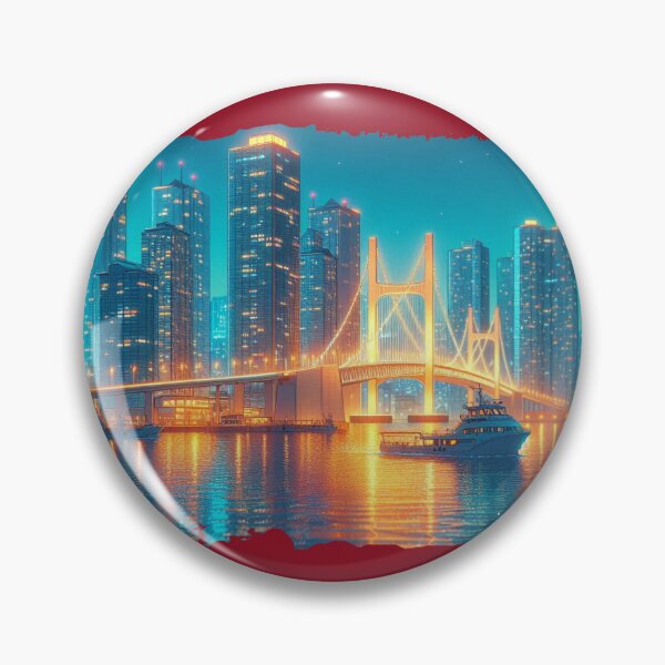 Item preview,  Busan Haeundae Skyline with North Harbor Bridge 3D Cute Sketch,   designed and sold by PaintMeWorld.